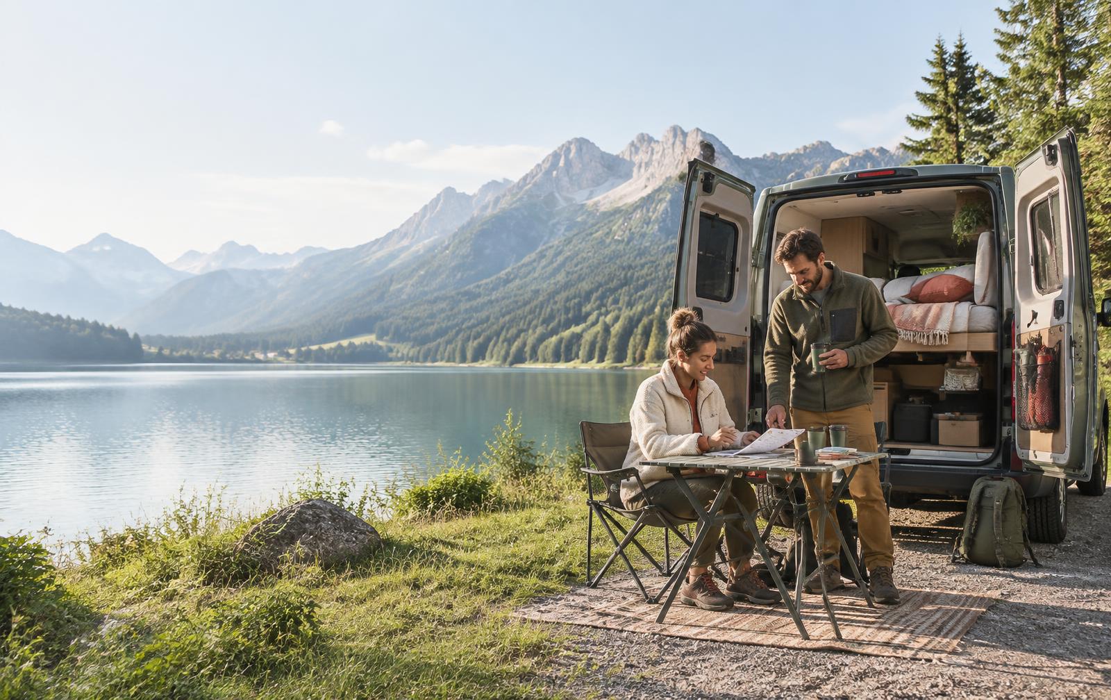 Heller Camper an einem ruhigen Reiseziel